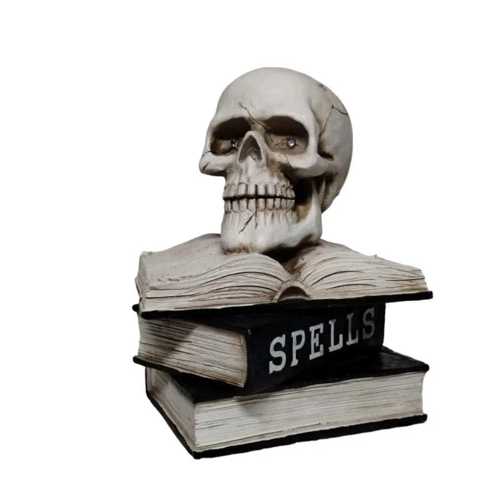 Skull on Books Halloween‎ Decor Light Up Eyes Spell Book Spooky Prop